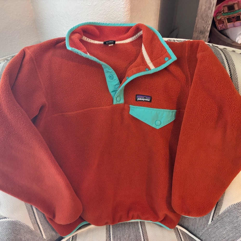 Patagonia Rust and Aqua Fleece Pullover